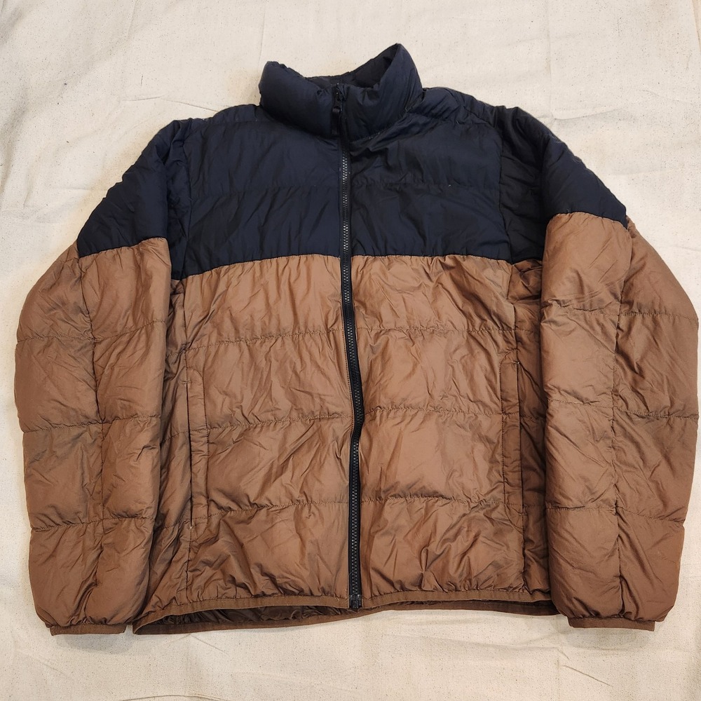 Uniqlo Ultra Light Down Puffer Jacket Men Medium Brown Black Colorblock Packable